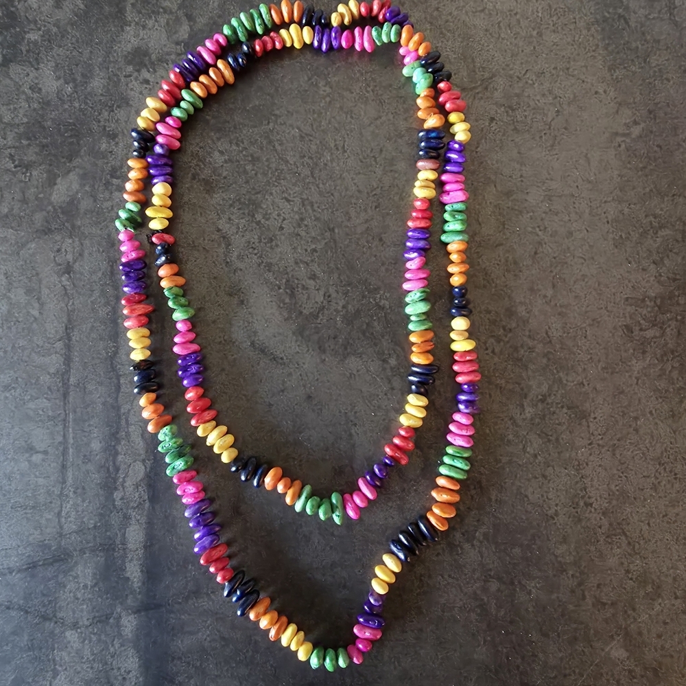 Very Long Painted Bean Colorful Necklace